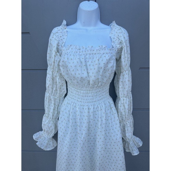 Sleeper Michelin Dress 100% Linen White & Pink Little Roses Off Shoulder NWT XL - Picture 9 of 16